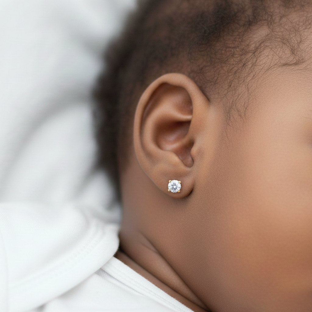 Pendientes Bebé Oro y Circonita de 3,10 MM en Patillas