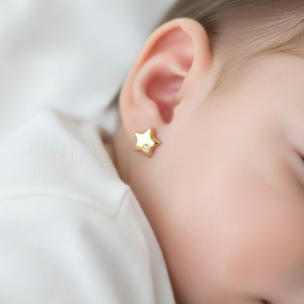 Pendientes bebé estrella y circonita Oro amarillo 18K