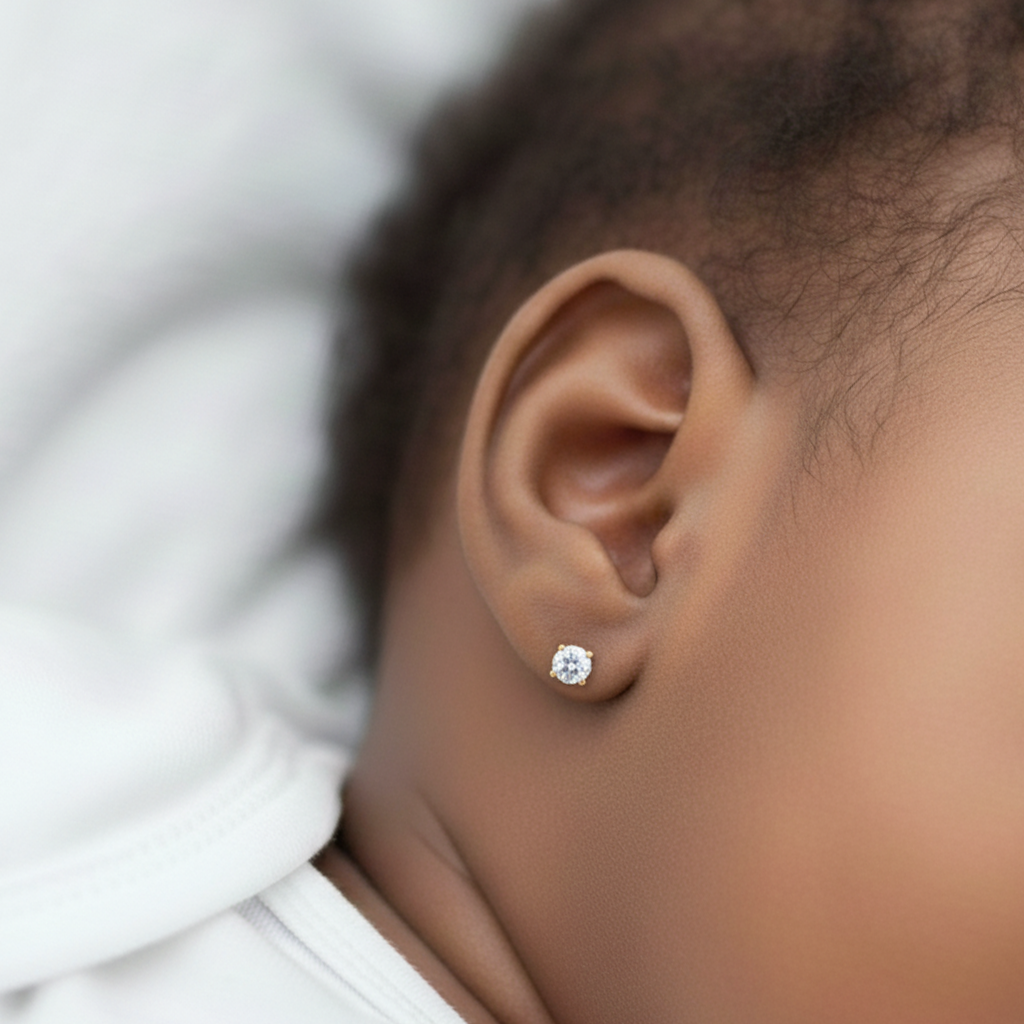 Pendientes Bebé Oro y Circonita de 2.70 mm en Patillas