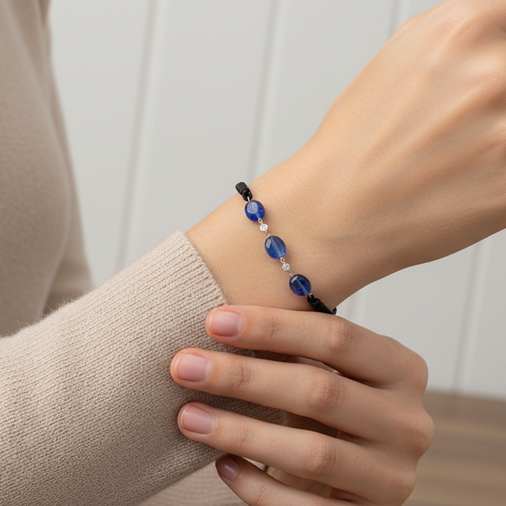 Pulsera Macramé de Oro Blanco de Ley con Zafiros y Diamantes