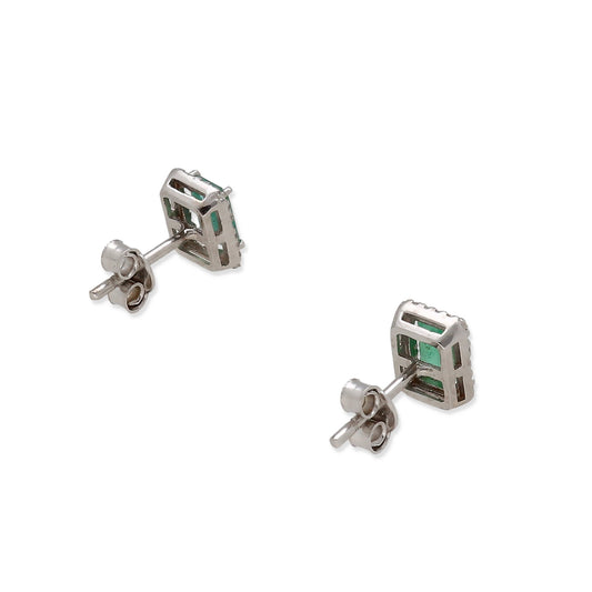 Pendientes Marquisa en Oro Blanco 18K con Esmeralda y Diamantes