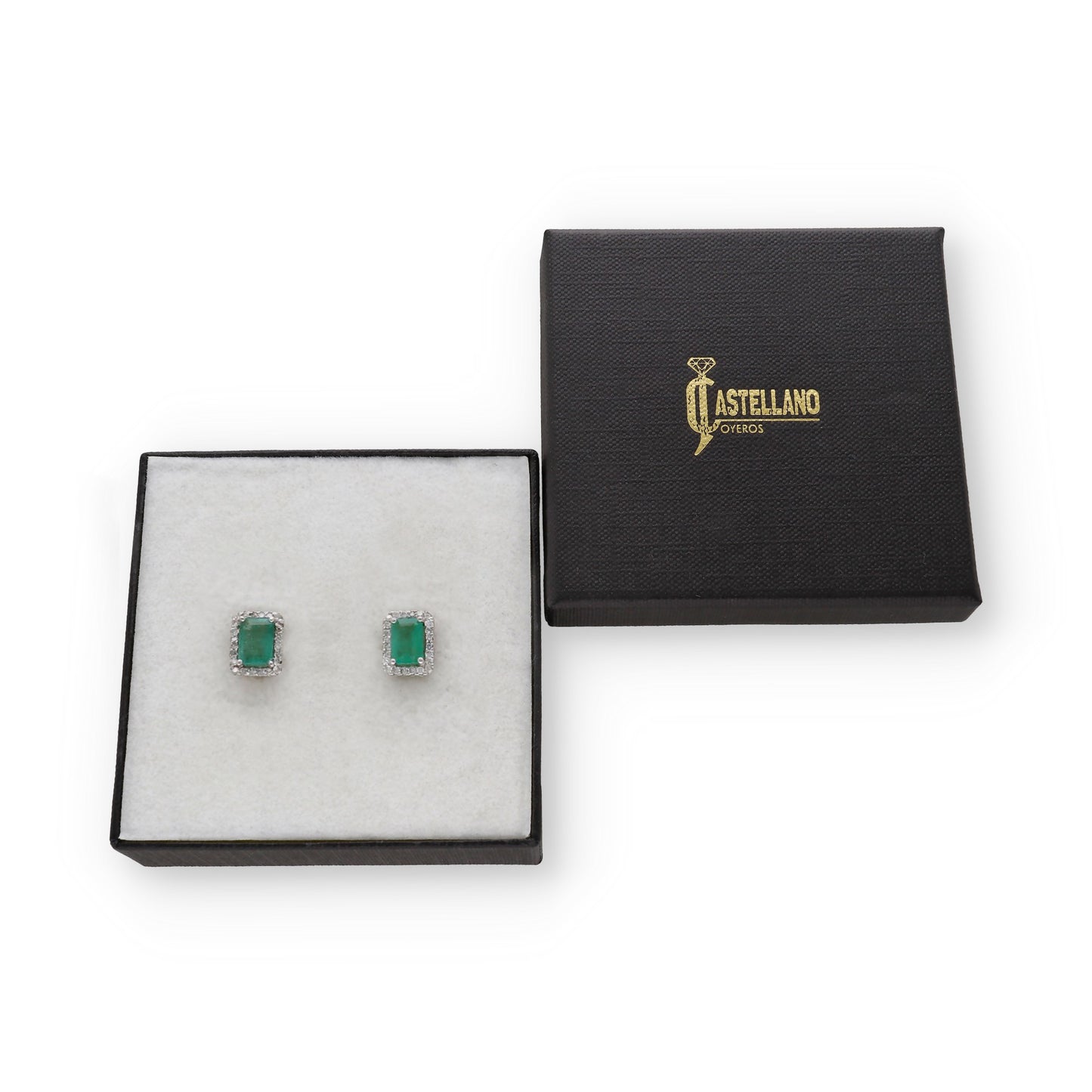 Pendientes Marquisa en Oro Blanco 18K con Esmeralda y Diamantes
