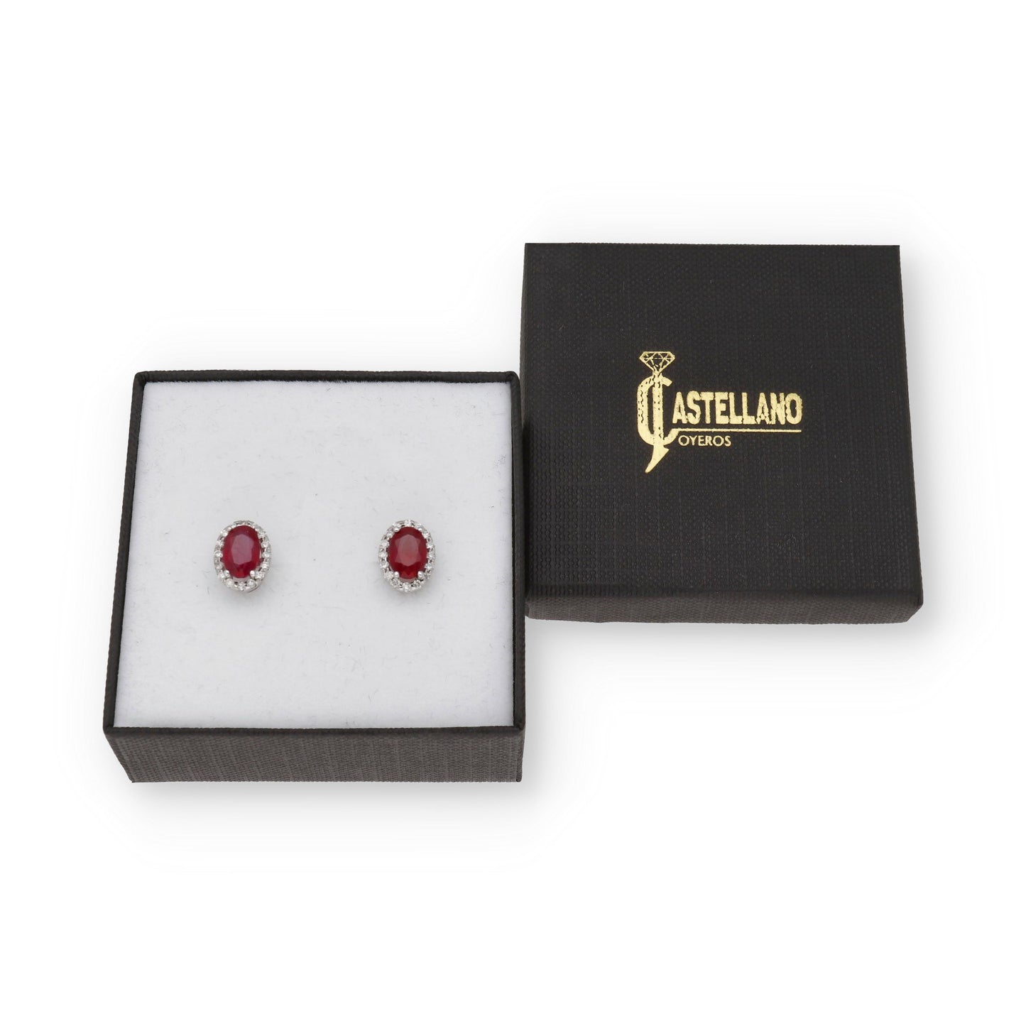 Pendientes Ren en Oro Blanco 18K con Rubí y Diamantes