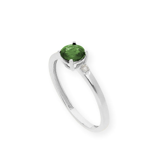 Anillo Aura en Oro Blanco 18k con Diamantes y Esmeralda