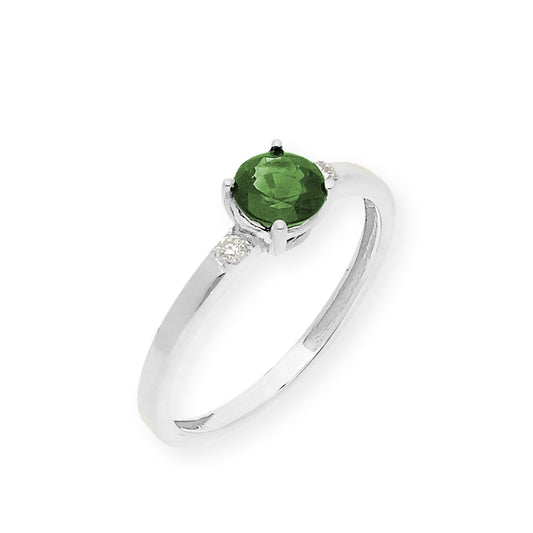 Anillo Aura en Oro Blanco 18k con Diamantes y Esmeralda