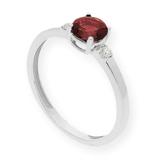 Anillo Aura en Oro Blanco 18k con Diamantes y Rubí