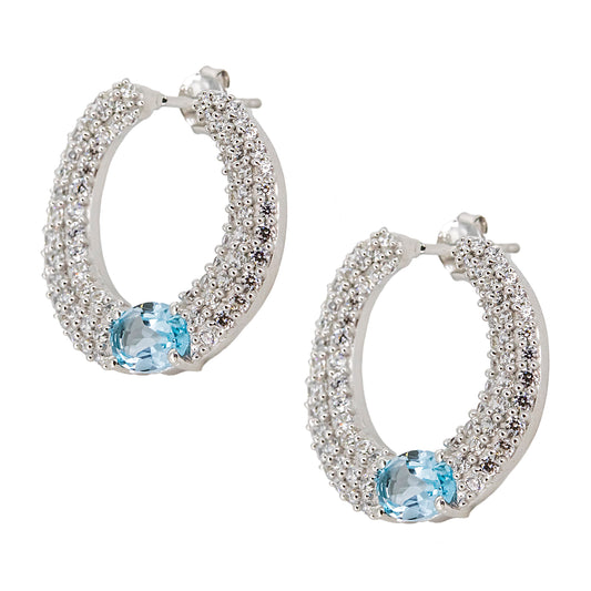 Pendientes Luna Invertida en plata de ley 925 con Topacios Azules y Circonitas