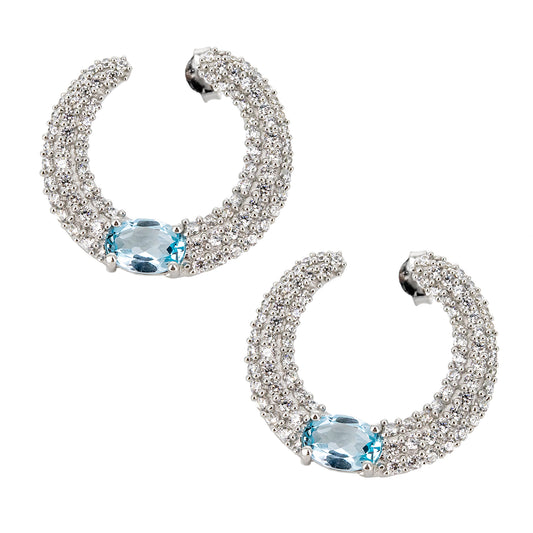 Pendientes Luna Invertida en plata de ley 925 con Topacios Azules y Circonitas