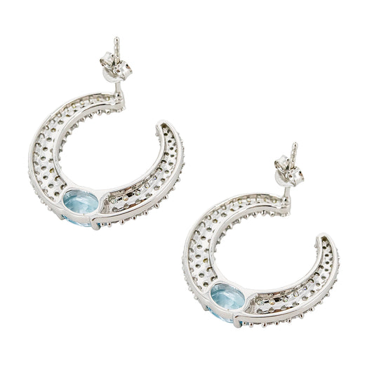 Pendientes Luna Invertida en plata de ley 925 con Topacios Azules y Circonitas