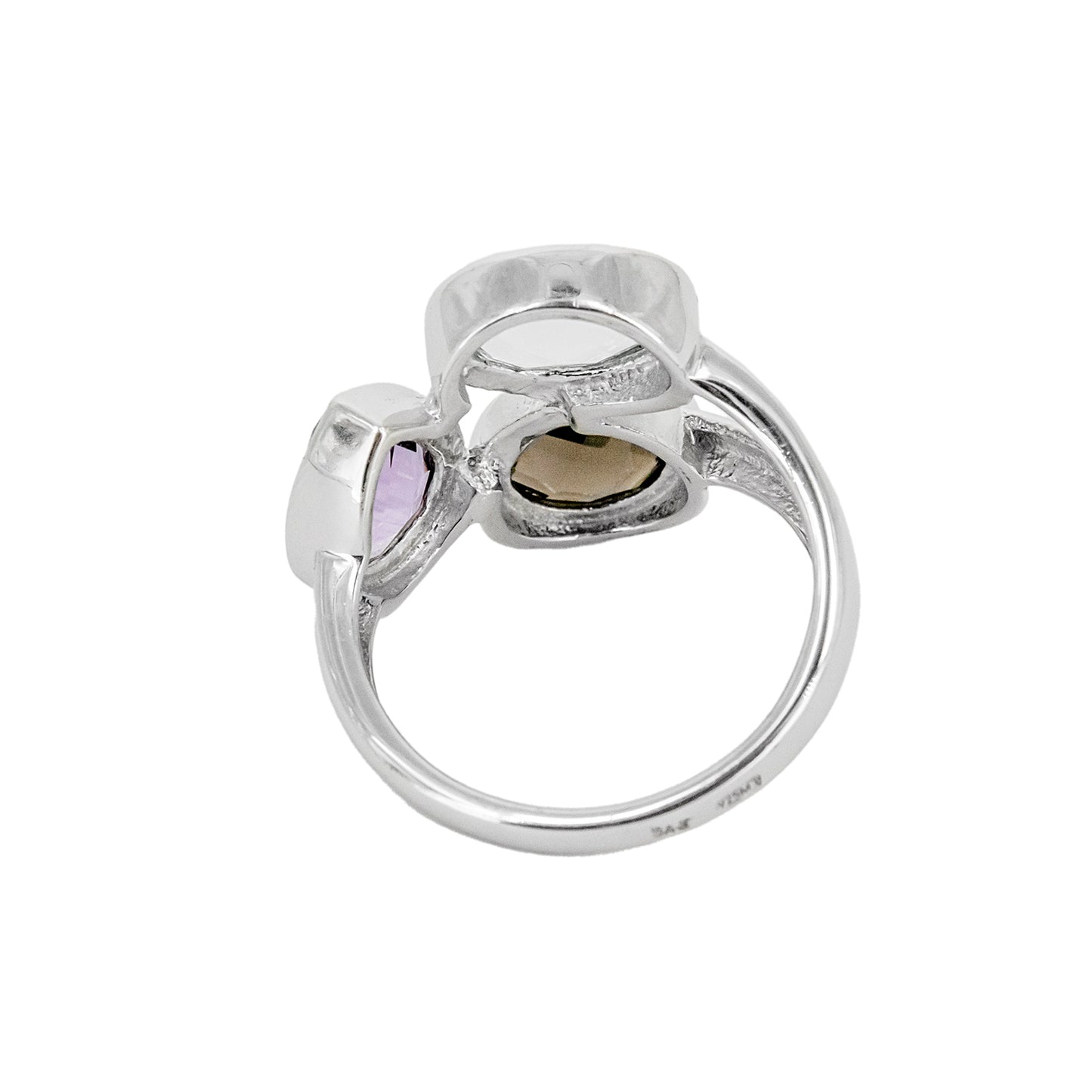 Anillo Atatu de Plata con Tres Piedras de Color – Marrón, Azul y Lila