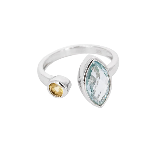 Anillo Ziwiri de Plata con 2 Piedras de Color - Amarillo y Azul