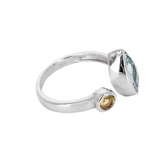 Anillo Ziwiri de Plata con 2 Piedras de Color - Amarillo y Azul