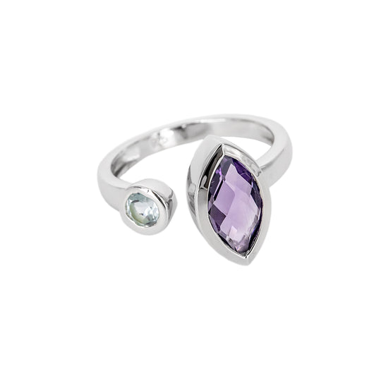 Anillo Ziwiri de Plata con 2 Piedras de Color - Azul y Lila