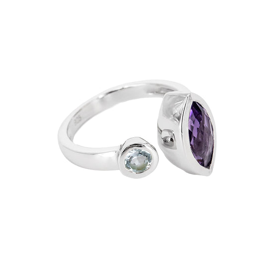 Anillo Ziwiri de Plata con 2 Piedras de Color - Azul y Lila