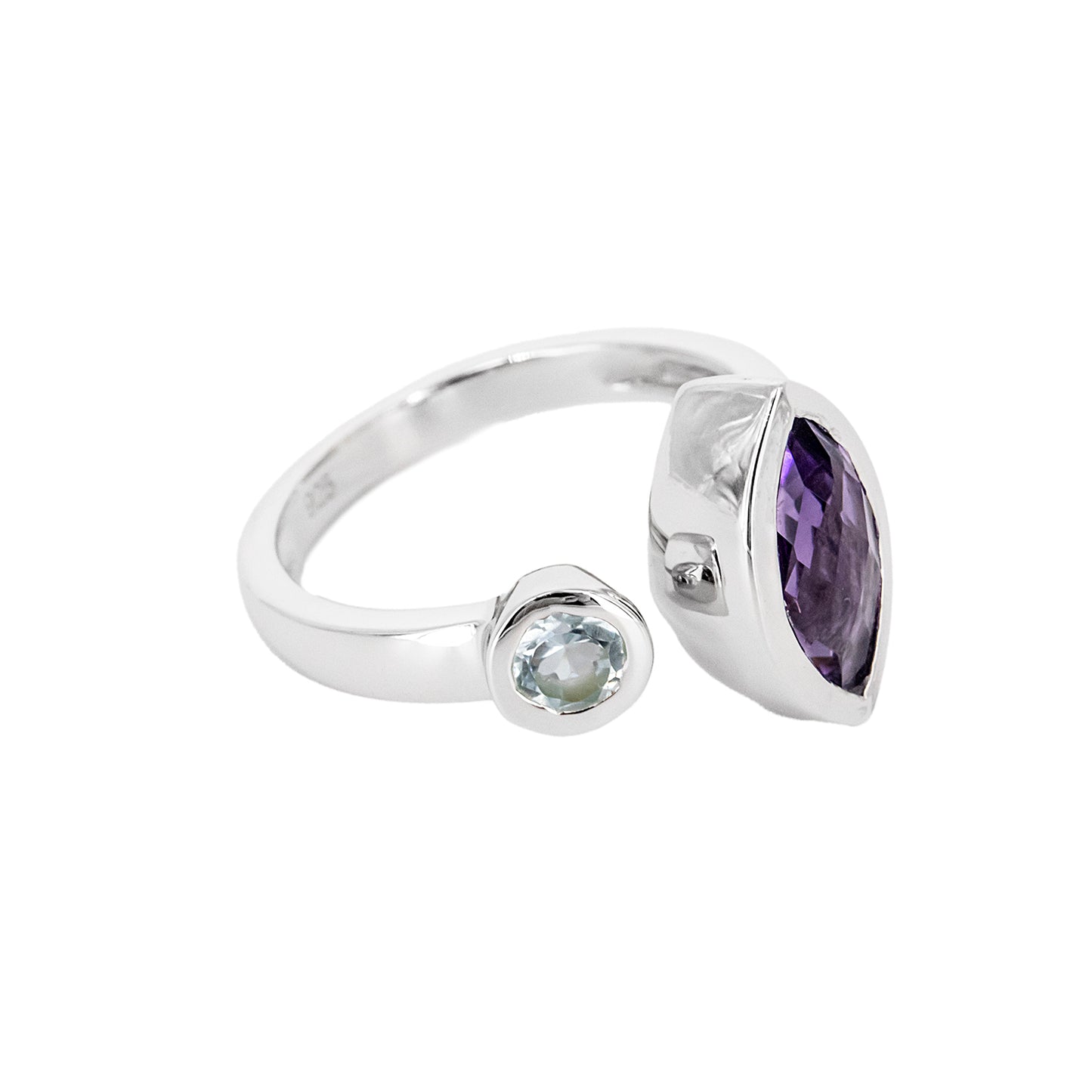 Anillo Ziwiri de Plata con 2 Piedras de Color - Azul y Lila