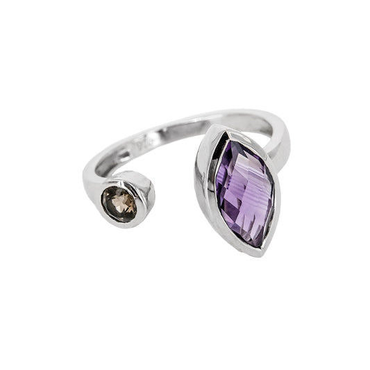 Anillo Ziwiri de Plata con 2 Piedras de Color - Marrón y Lila