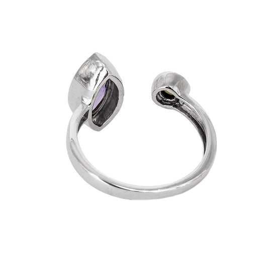 Anillo Ziwiri de Plata con 2 Piedras de Color - Marrón y Lila