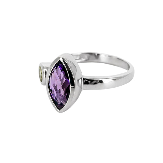 Anillo Ziwiri de Plata con 2 Piedras de Color - Verde y Lila