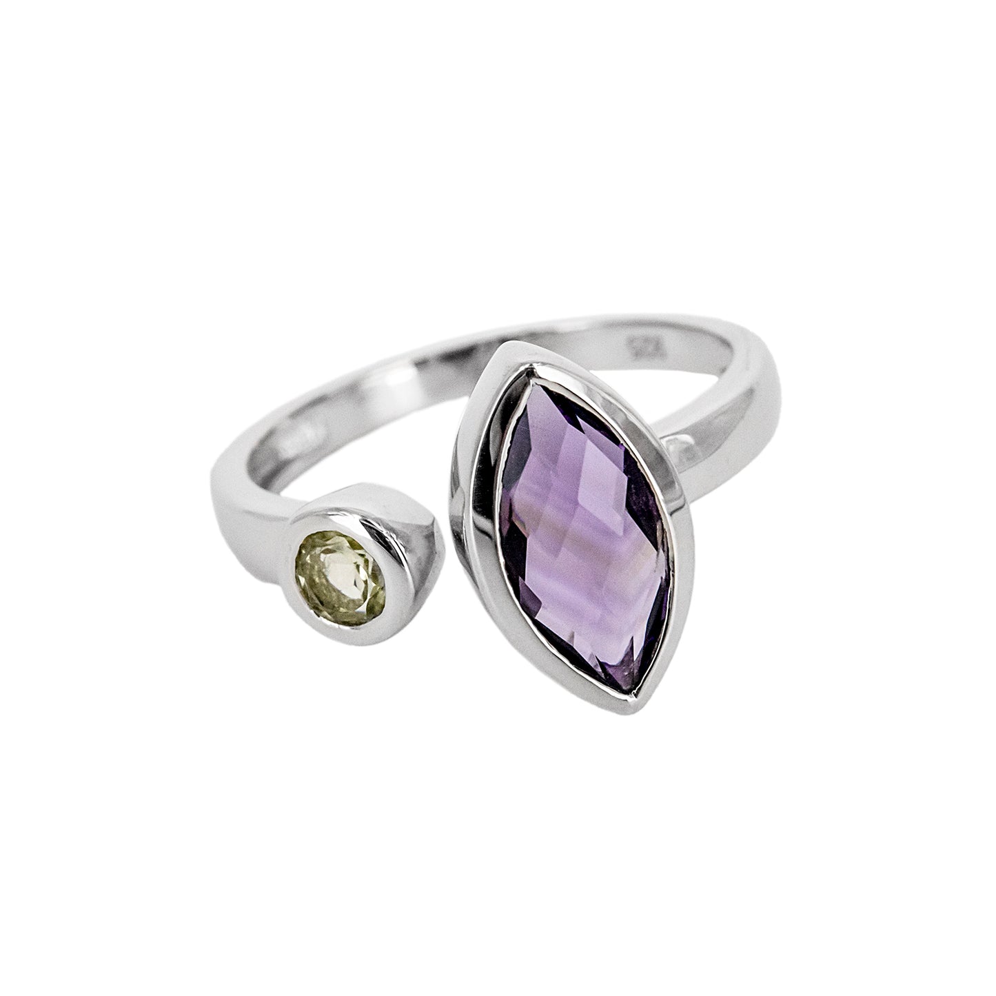 Anillo Ziwiri de Plata con 2 Piedras de Color - Verde y Lila