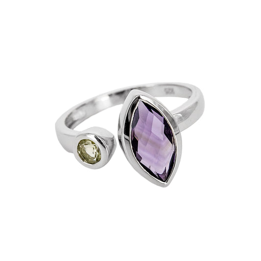 Anillo Ziwiri de Plata con 2 Piedras de Color - Verde y Lila