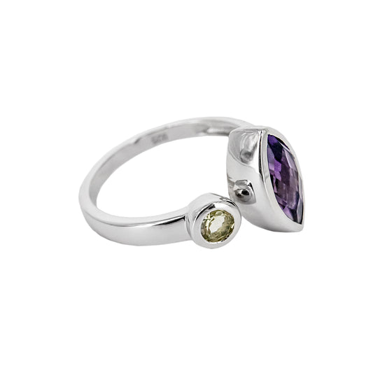Anillo Ziwiri de Plata con 2 Piedras de Color - Verde y Lila