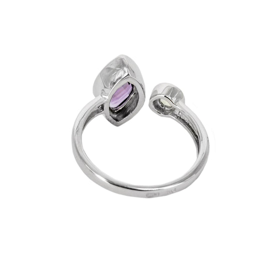 Anillo Ziwiri de Plata con 2 Piedras de Color - Verde y Lila