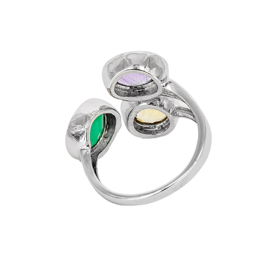 Anillo Zitatu de Plata con Tres Piedras de Color – Verde, Amarillo y Lila