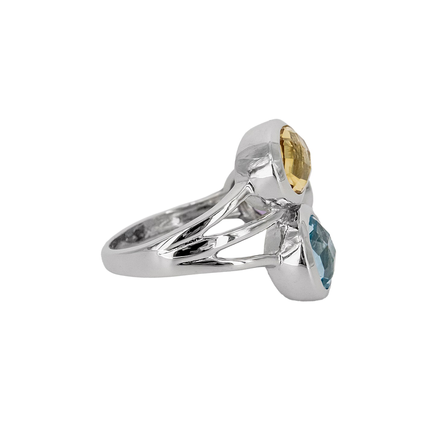 Anillo Zitatu de Plata con Tres Piedras de Color – Azul, Lila y Amarillo