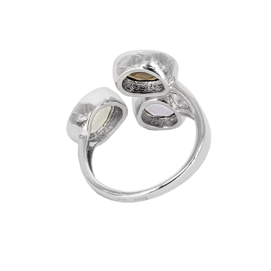 Anillo Zitatu de Plata con Tres Piedras de Color – Marrón, Lila y Verde