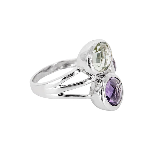 Anillo Zitatu de Plata con Tres Piedras de Color – Rosa, Lila y Verde