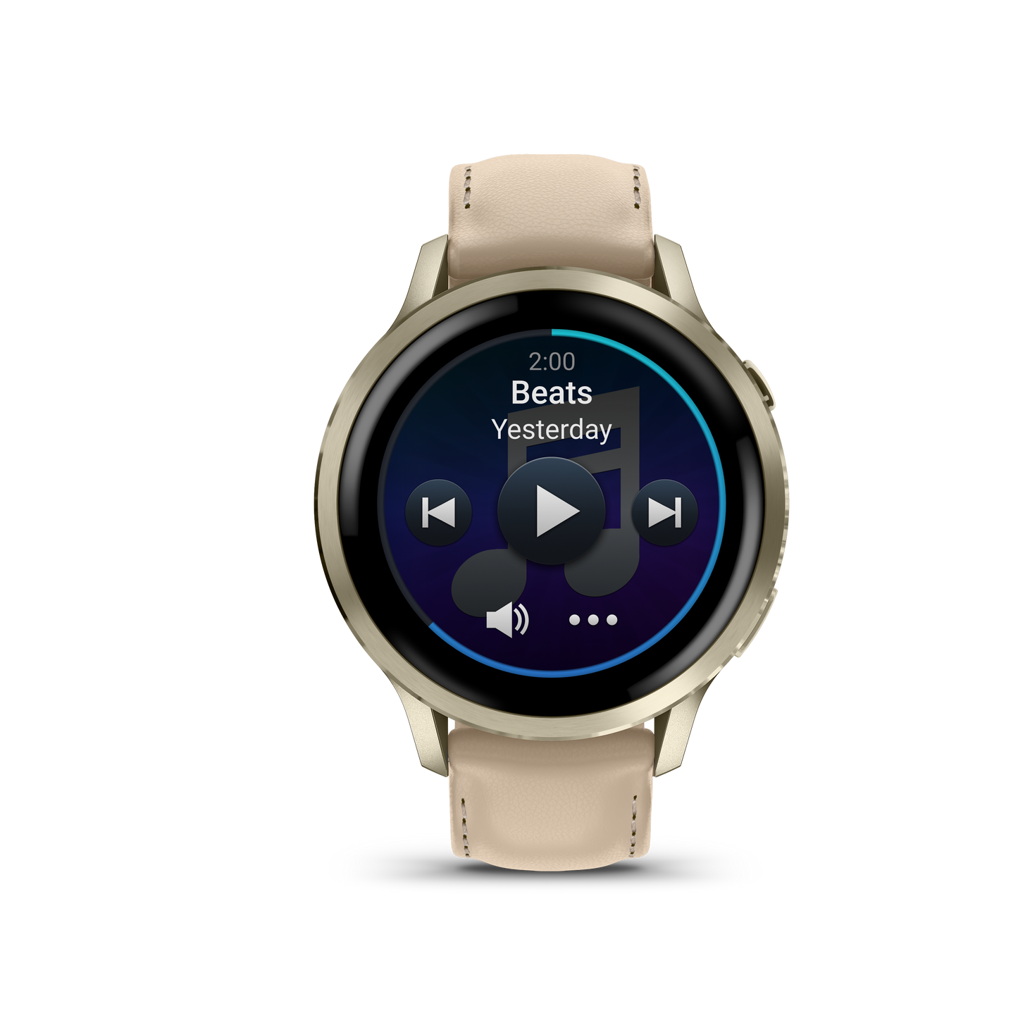 Reloj Garmin Venu® 4 - 41 mm Bisel Plateado con Correa de Cuero Beige 010-03013-03