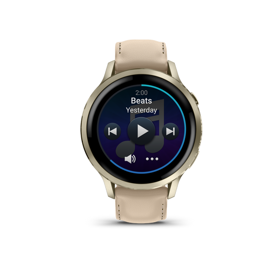 Reloj Garmin Venu® 4 - 41 mm Bisel Plateado con Correa de Cuero Beige 010-03013-03