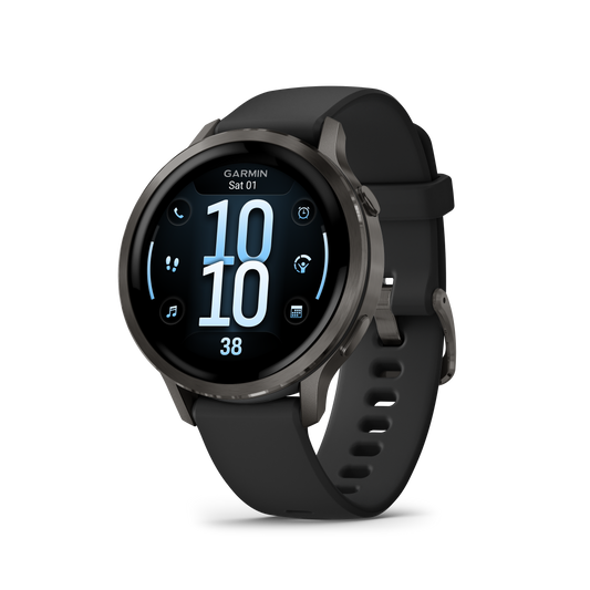 Reloj Garmin Venu® 4 - 41 mm Bisel Plateado con Correa de Silicona Negra 010-03013-02