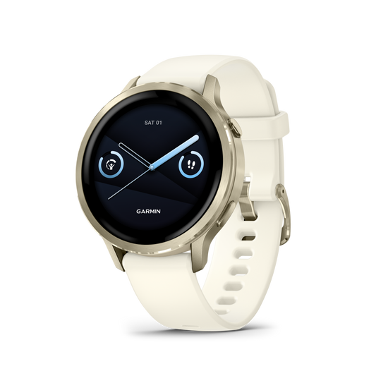 Reloj Garmin Venu® 4 - 41 mm Bisel Dorado con Correa de Silicona Blanca 010-03013-00