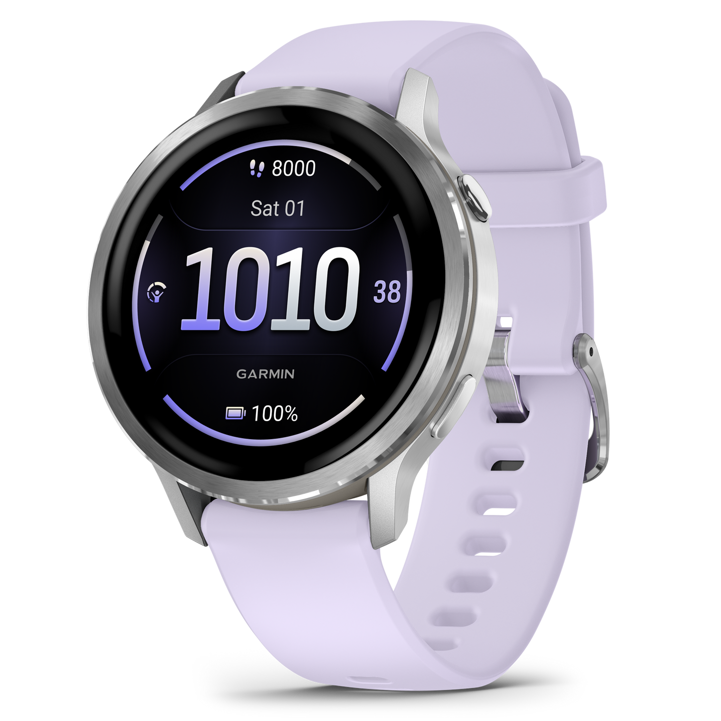 Reloj Garmin Venu® 4 - 41 mm Bisel Plateado con Correa de Silicona Lila 010-03013-01