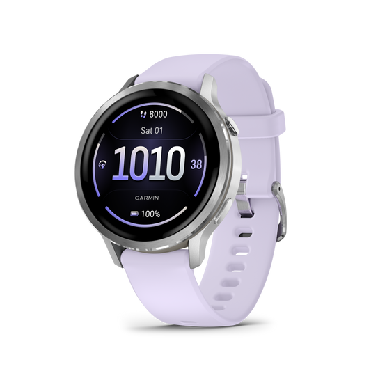Reloj Garmin Venu® 4 - 41 mm Bisel Plateado con Correa de Silicona Lila 010-03013-01