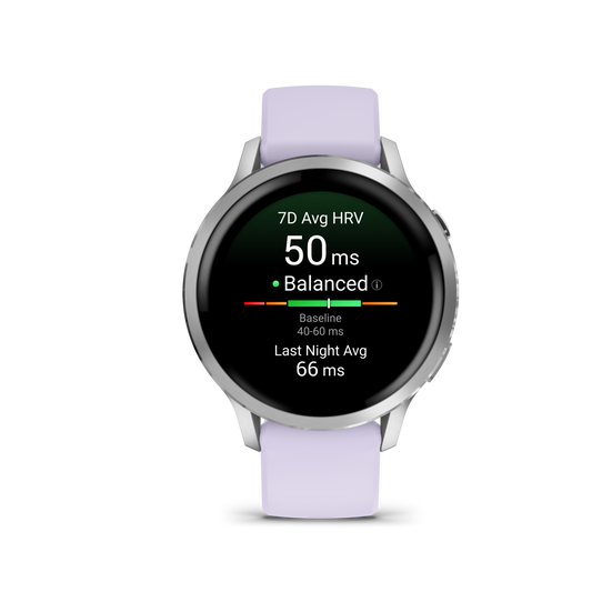 Reloj Garmin Venu® 4 - 41 mm Bisel Plateado con Correa de Silicona Lila 010-03013-01