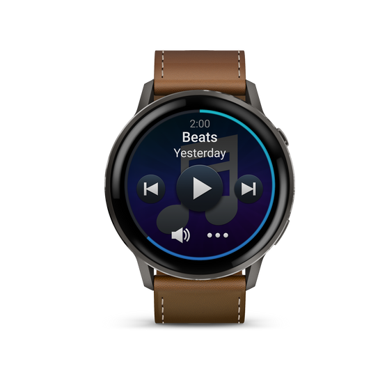 Reloj Garmin Venu® 4 - 45 mm Bisel Plateado Correa de Cuero Marrón 010-03014-03