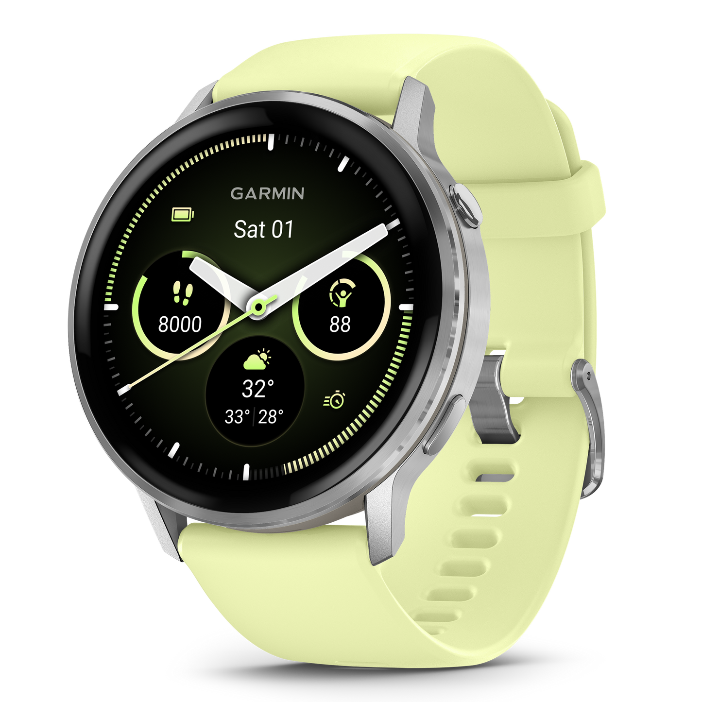 Reloj Garmin Venu® 4 - 45 mm Bisel Plateado Correa de Silicona Amarilla 010-03014-02