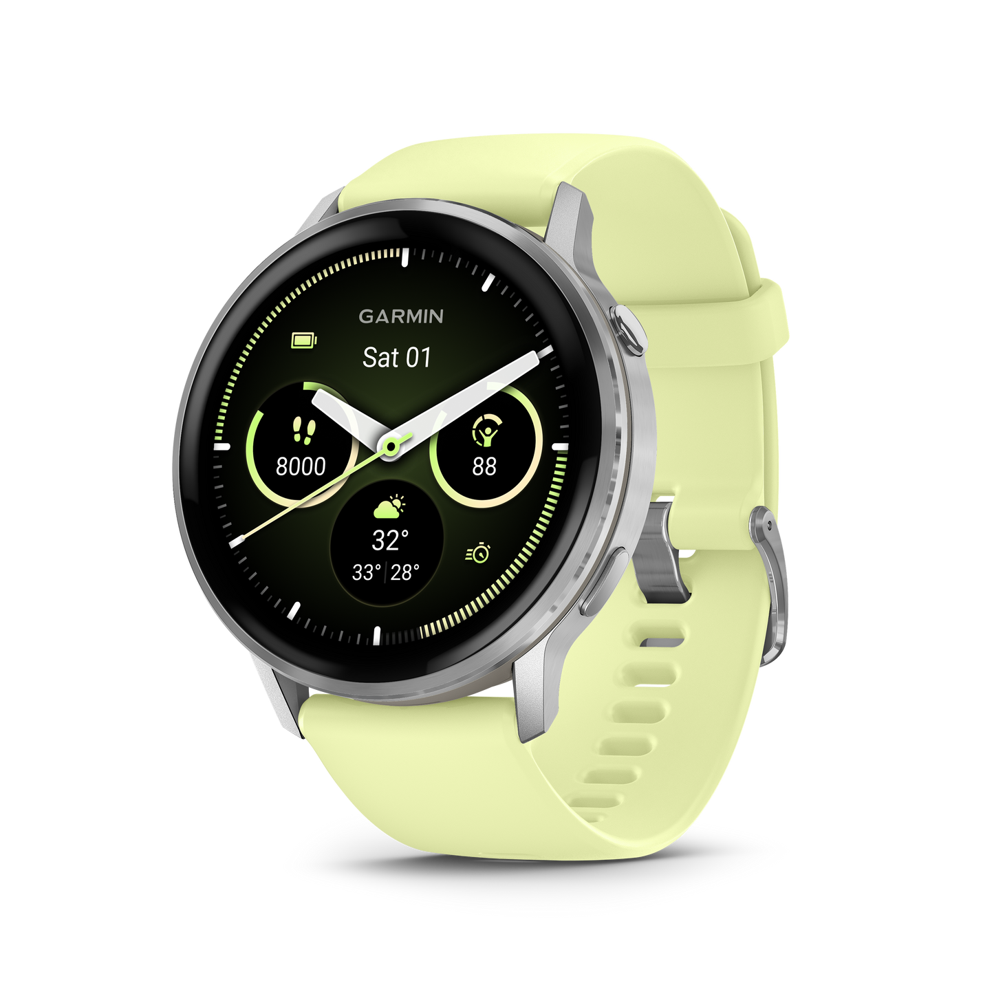 Reloj Garmin Venu® 4 - 45 mm Bisel Plateado Correa de Silicona Amarilla 010-03014-02