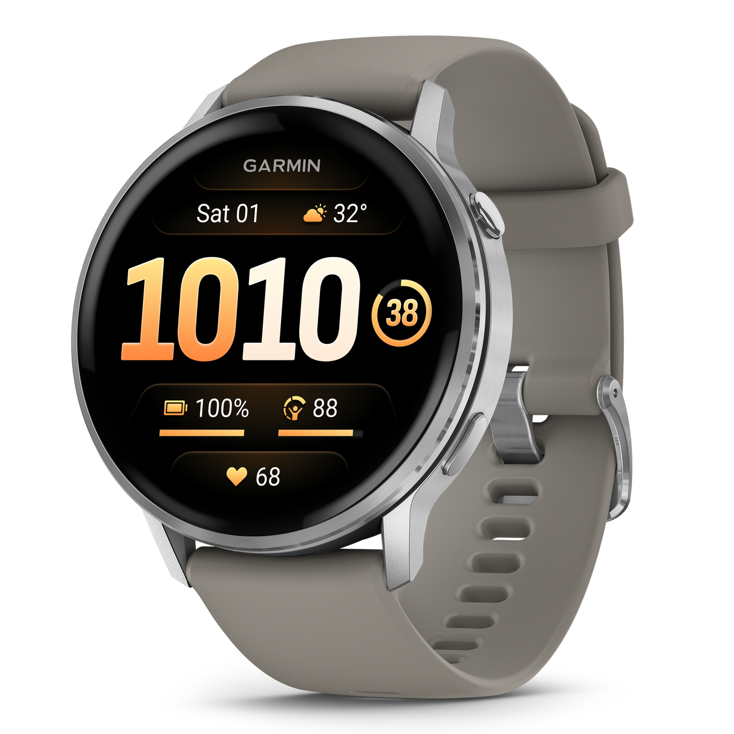 Reloj Garmin Venu® 4 - 45 mm Bisel Plateado Correa de Silicona Gris 010-03014-01