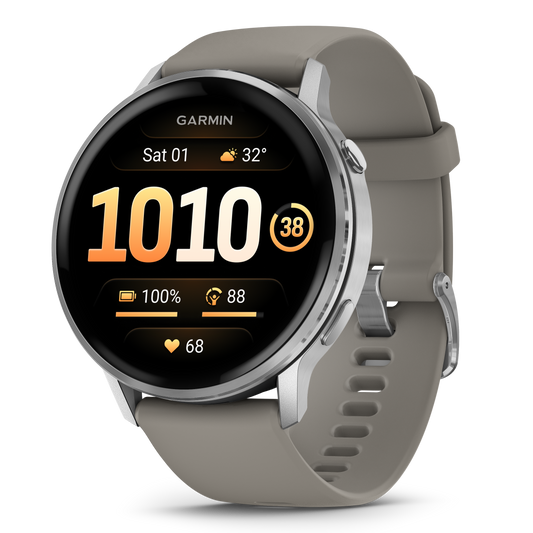 Reloj Garmin Venu® 4 - 45 mm Bisel Plateado Correa de Silicona Gris 010-03014-01