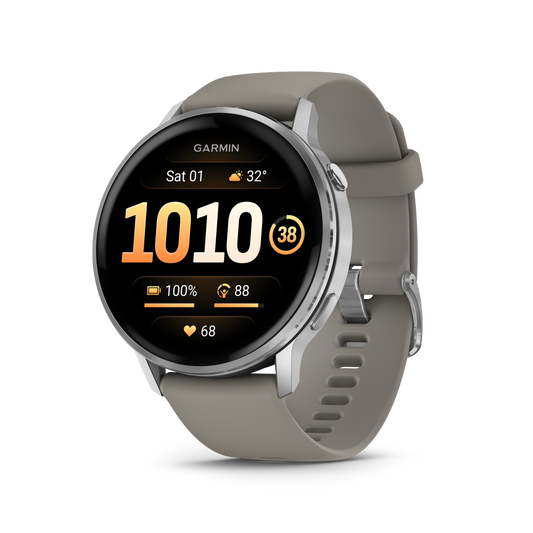 Reloj Garmin Venu® 4 - 45 mm Bisel Plateado Correa de Silicona Gris 010-03014-01