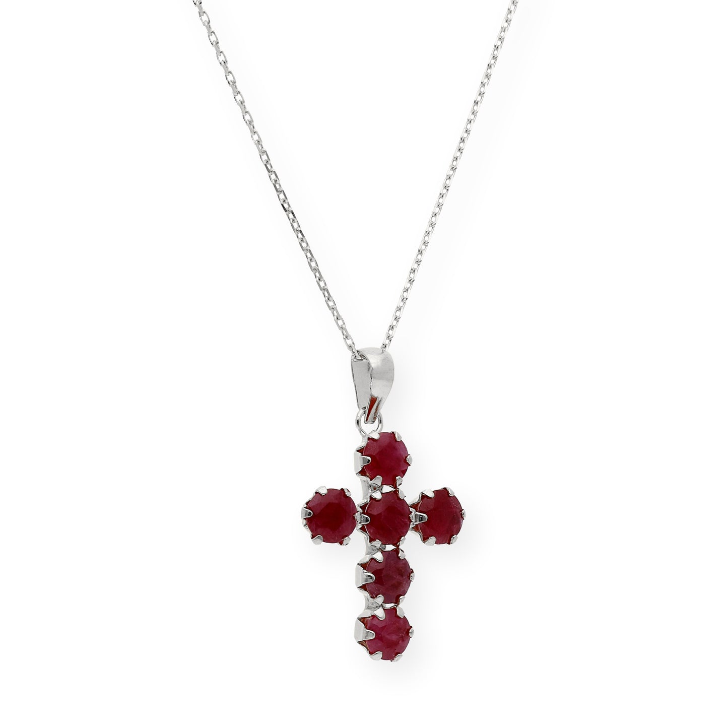 Collar con Colgante Majestic de Cruz con Rubíes en Oro Blanco de 18K