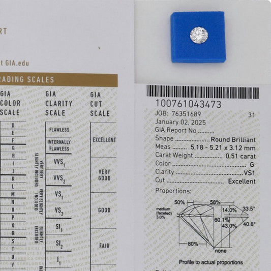 Diamante Talla Brillante 0,51 ct - G - VS1 - Certificado GIA