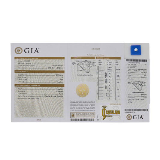 Diamante Talla Brillante 0,51 ct - G - VS1 - Certificado GIA