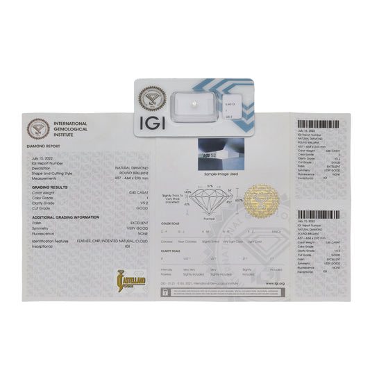 Diamante Talla Brillante 0,40 ct - I - VS2 - Certificado IGI