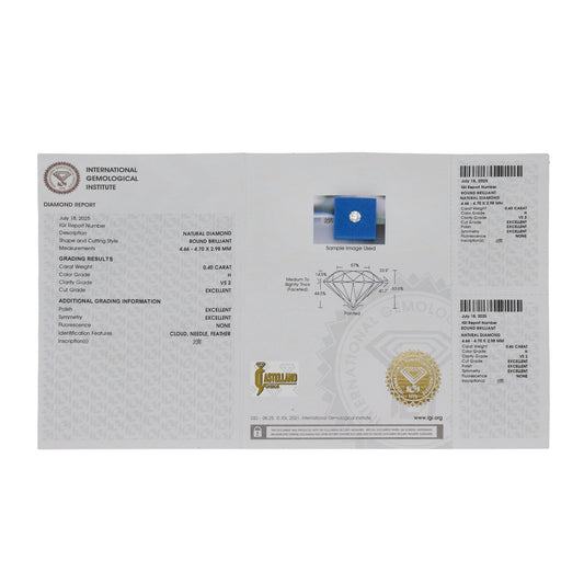 Diamante Talla Brillante 0,40 ct - H - VS2 - Certificado IGI