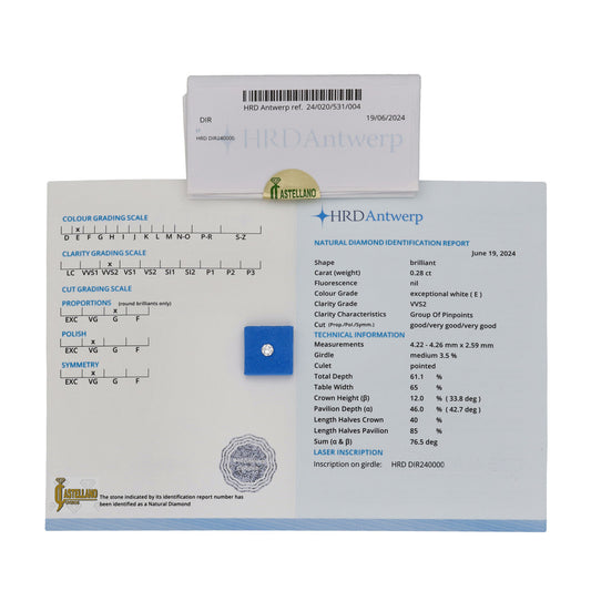 Diamante Talla Brillante 0,28 ct - E - VVS2 - Certificado HRD