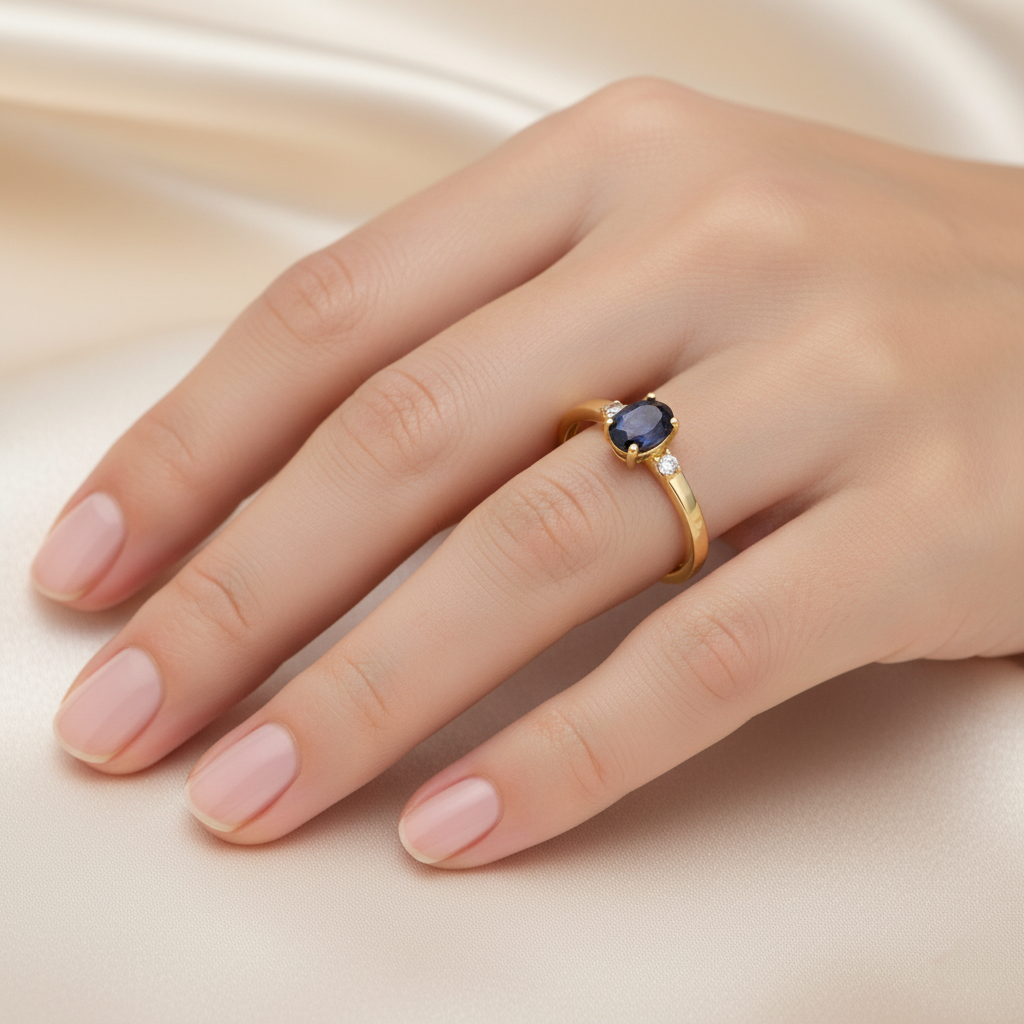 Anillo Victoria en Oro 18k con Diamantes y Zafiro